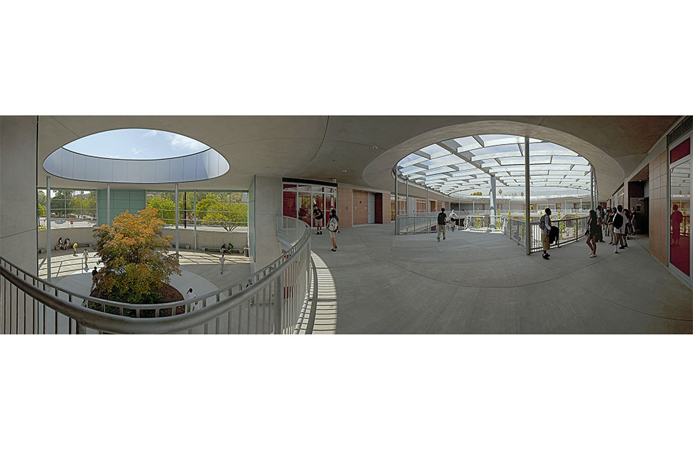 Image 3. Fisheye lens view of the primary courtyard and secondary cylindrical courtyard, taken from the second level walkway.